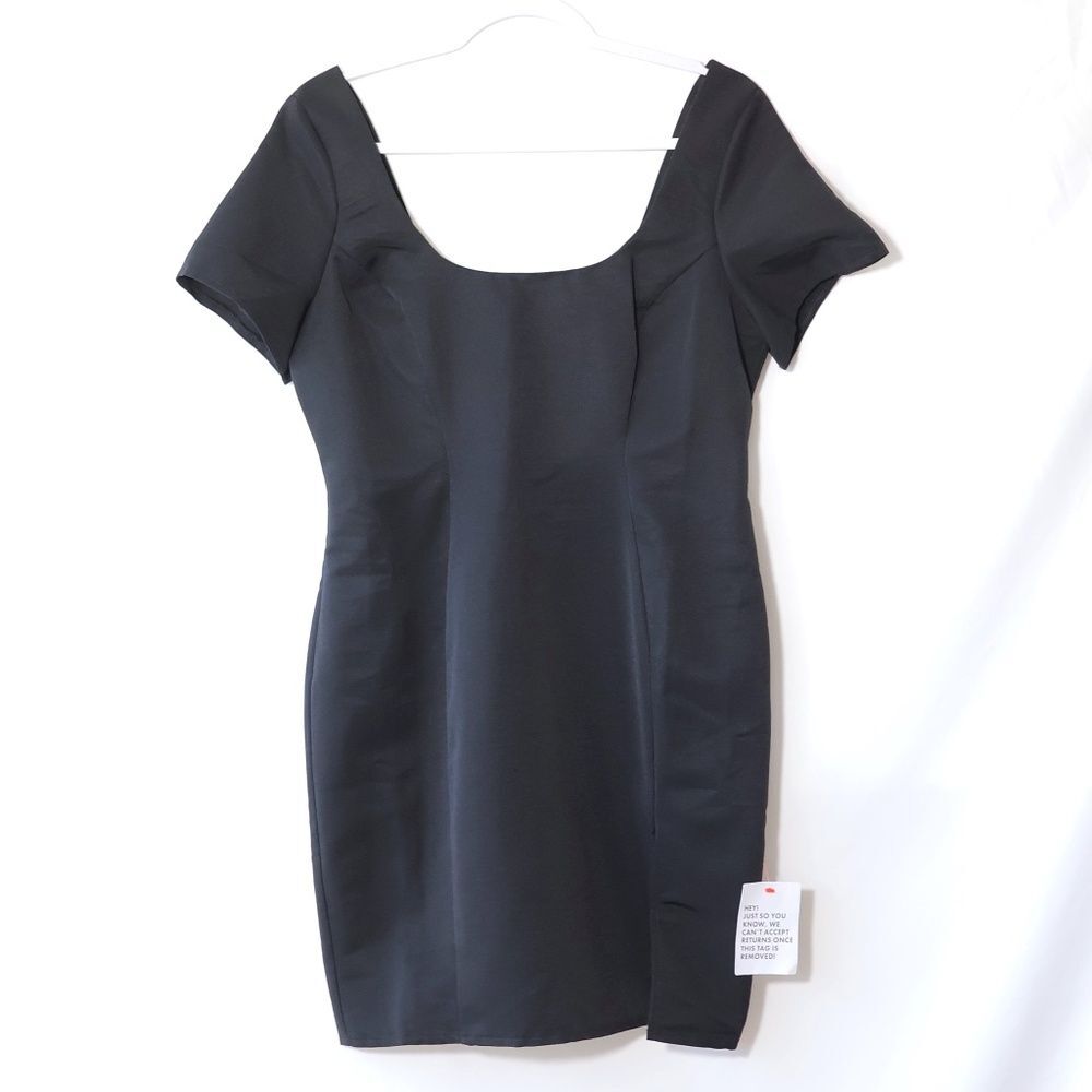 NWT Asos Black Short Sleeve Front Slit Back Zip Stretch Mini Dress Size 10
